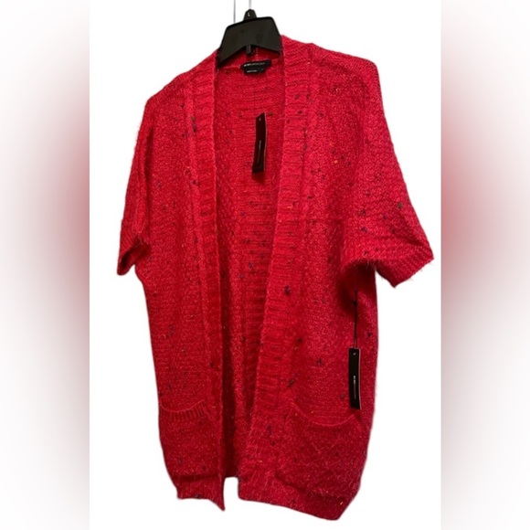 BCBGMaxAzria Sweaters - BCBGMAXAZRIA OPEN FRONT CARDIGAN CHUNKY CONFETTI KNIT SWEATER WOMENS RED SIZE L